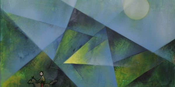 Lancelot im Gebirge | 2022 | Feder und Tusche, Acryl gespachtelt, Airbrush auf Papier | 29,5 x 42 cm © VG Bildkunst Bonn